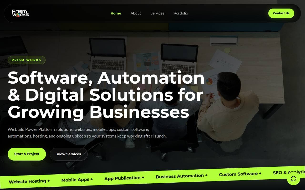 Prism Works homepage
