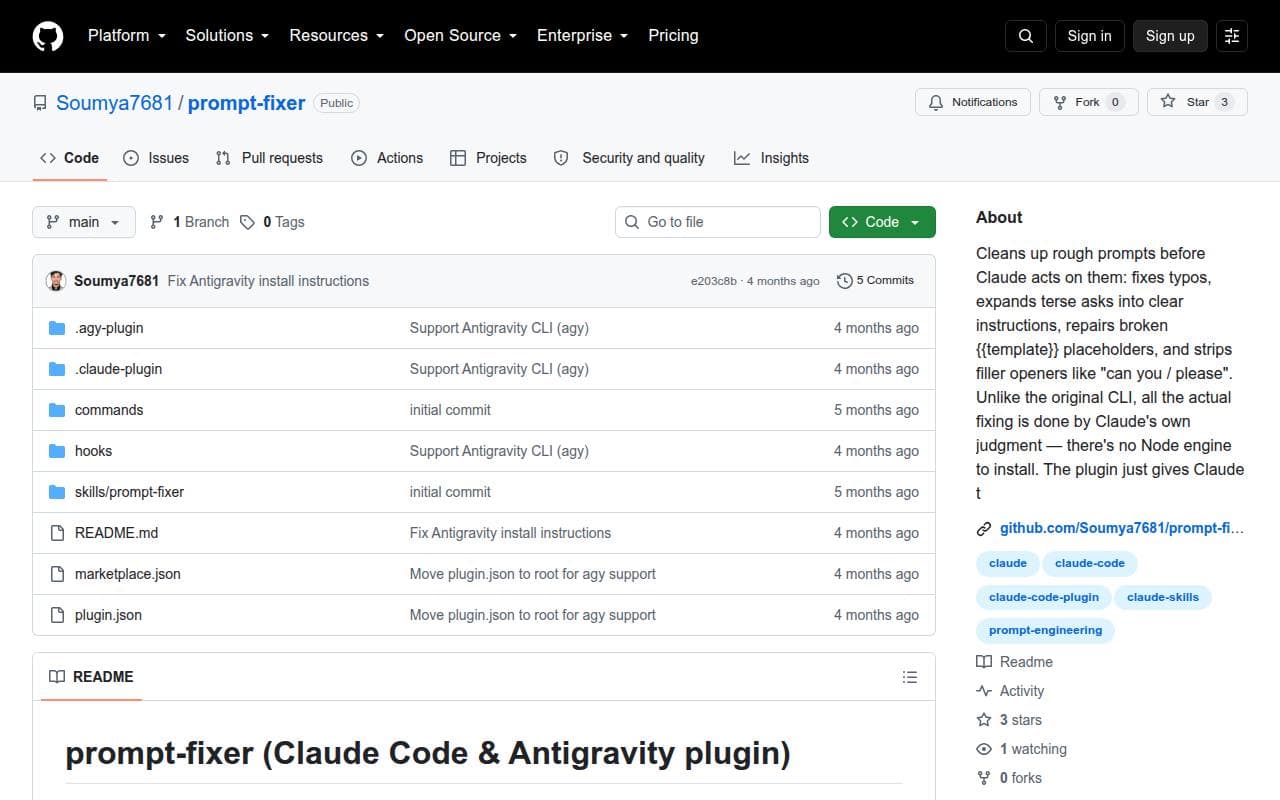 Prompt Fixer homepage