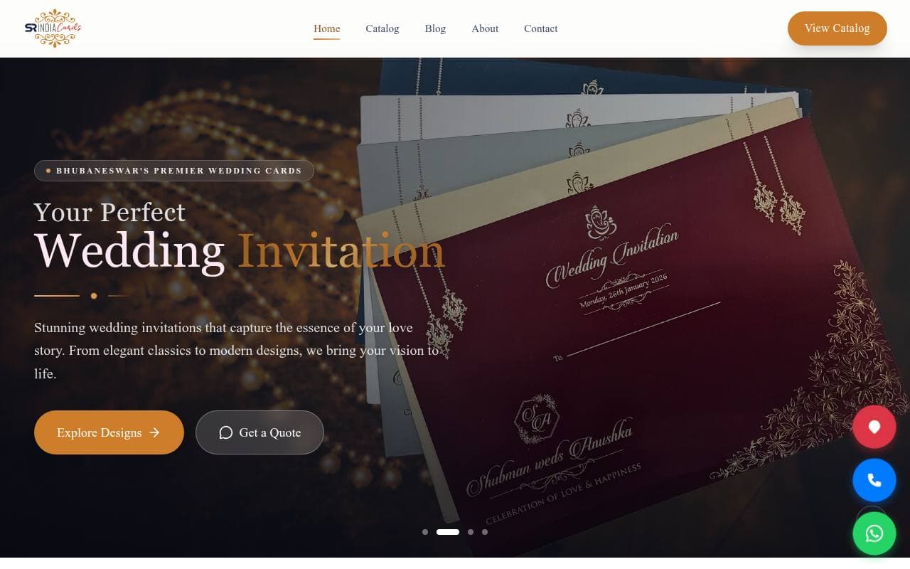 Homepage of the SR India Cards website